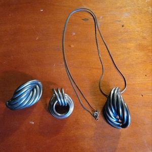 Vintage Jewelry Set with Necklace and Two Brooches